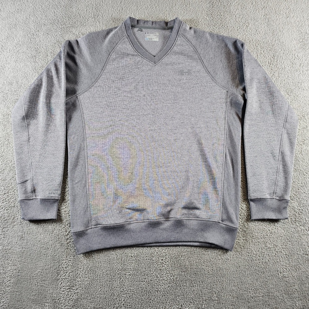 Under Armour Mens ColdGear V-Neck Sweatshirt Gray Loose Fit Pullover Size Large